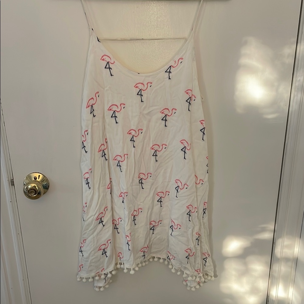 Buddy Basics White Tank with Pink Flamingo Design